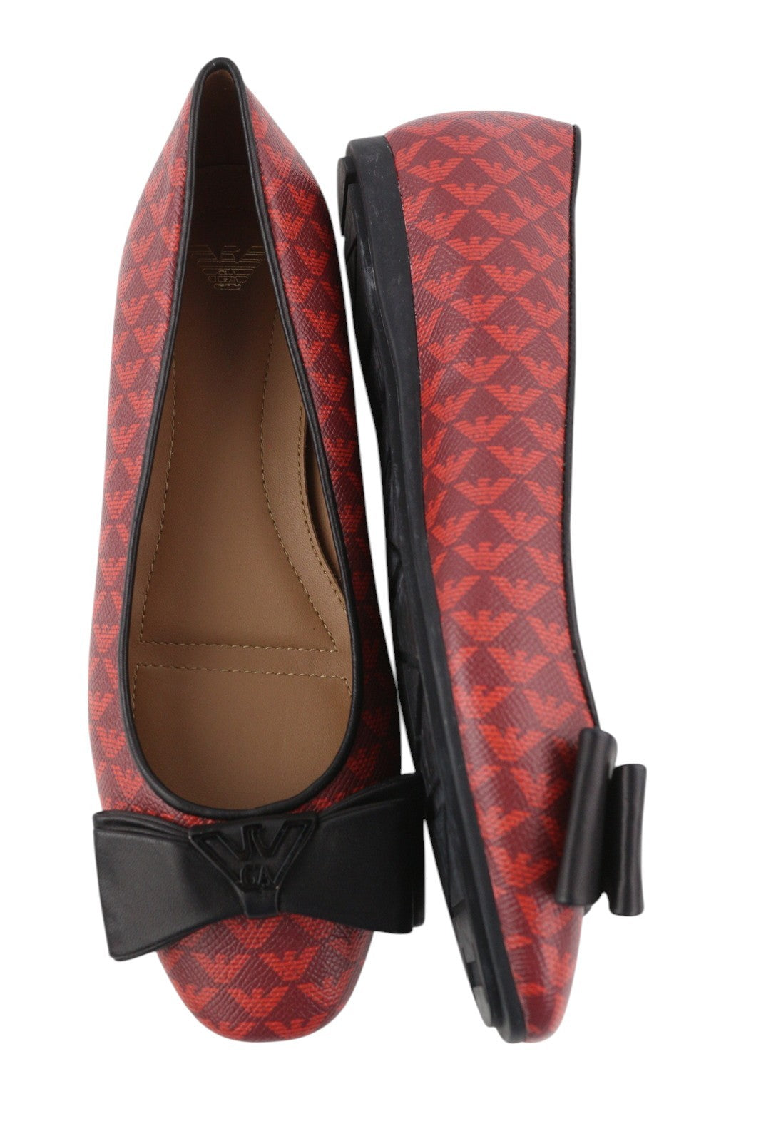 EMPORIO ARMANI X3D236 Women Flats EU37 Red Leather Ballerina Bow Detail RRP€199