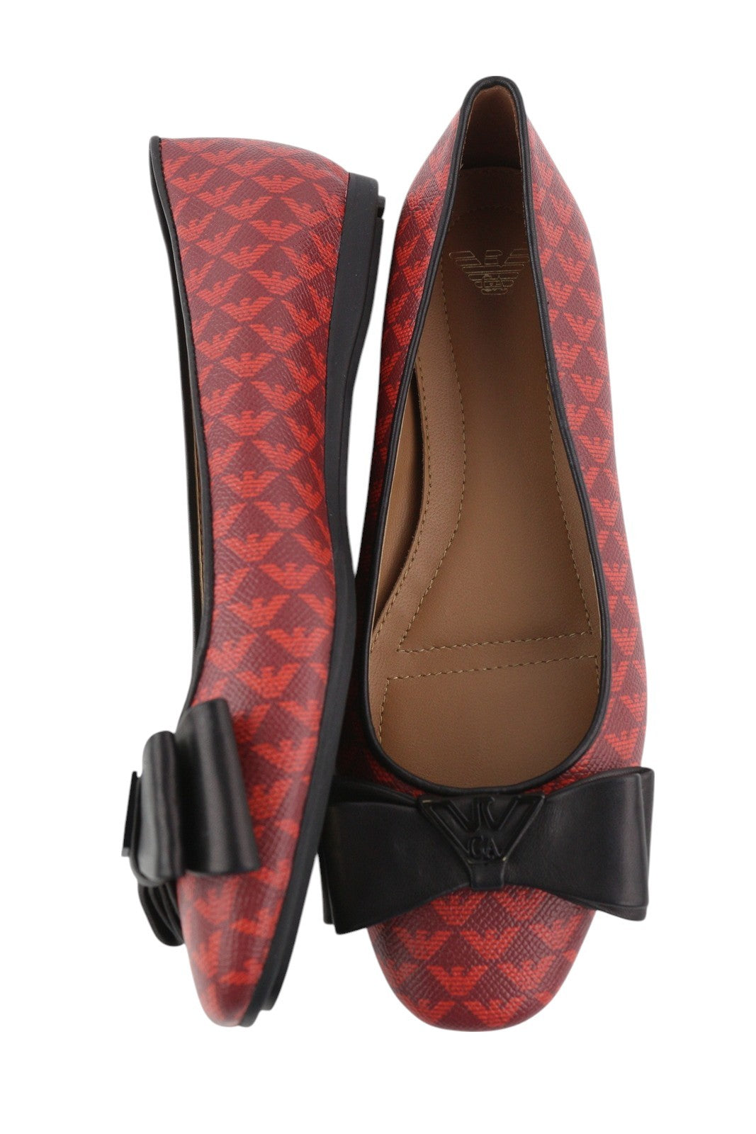 EMPORIO ARMANI X3D236 Women Flats EU37 Red Leather Ballerina Bow Detail RRP€199