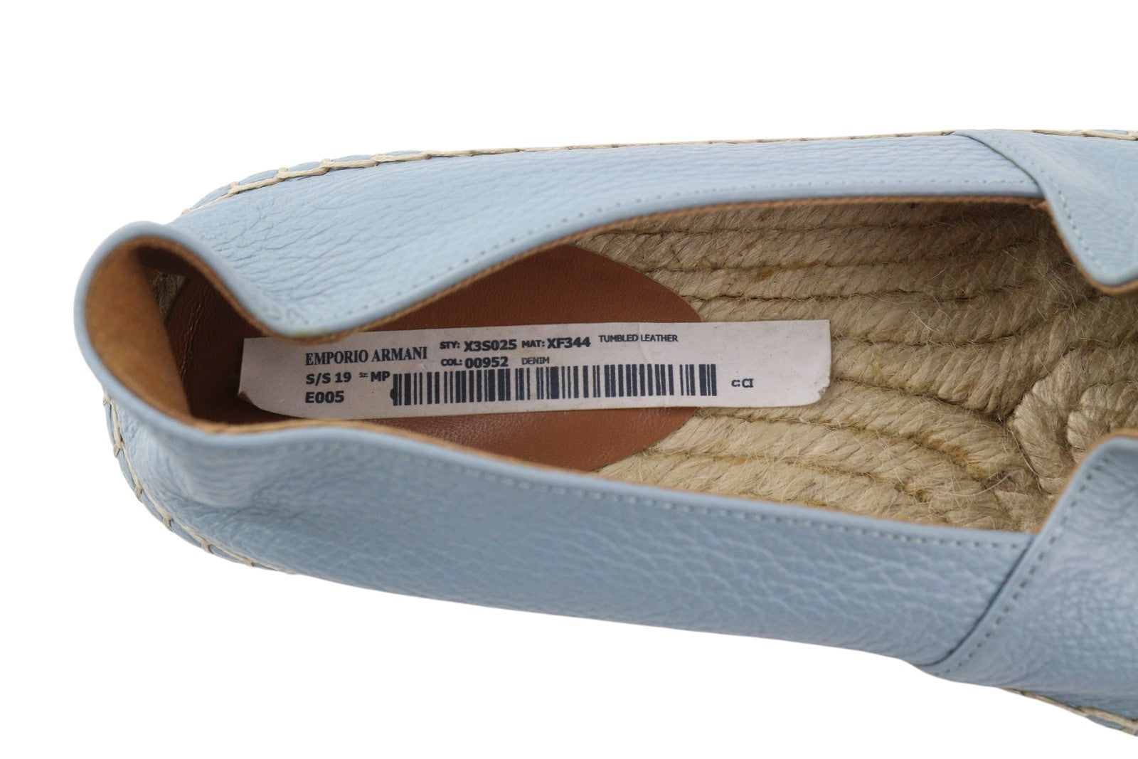 EMPORIO ARMANI X35025 Women Flats EU37 Light Blue Leather Espadrilles Slip On
