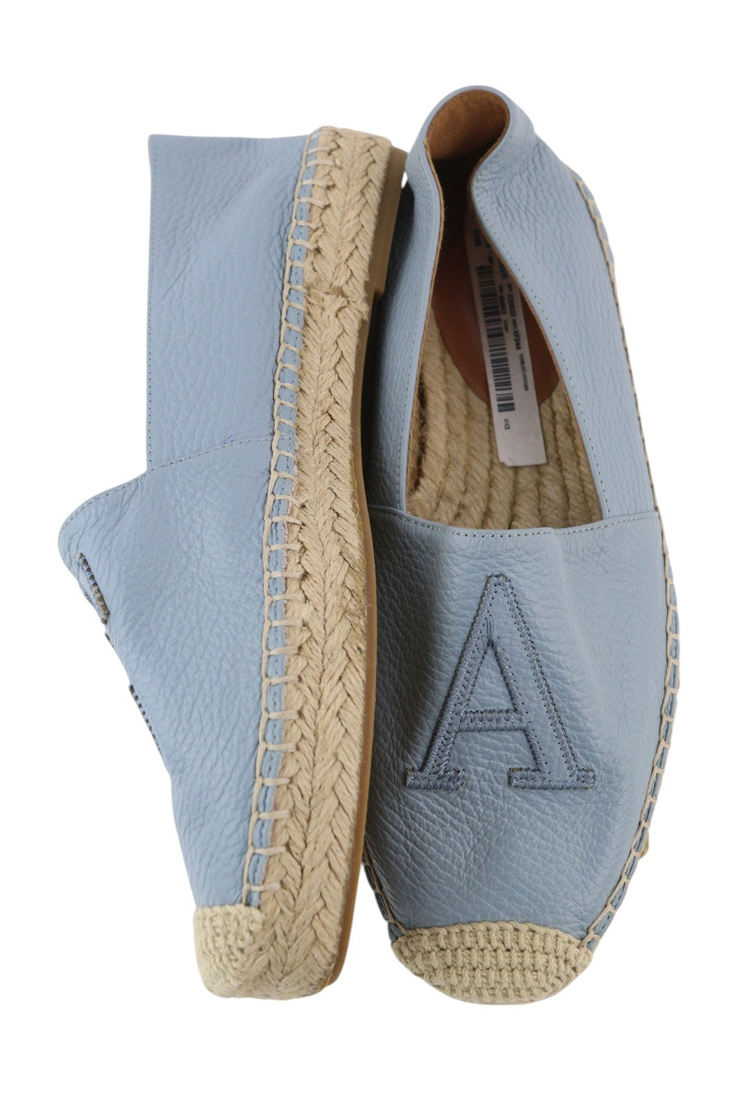 EMPORIO ARMANI X35025 Women Flats EU37 Light Blue Leather Espadrilles Slip On