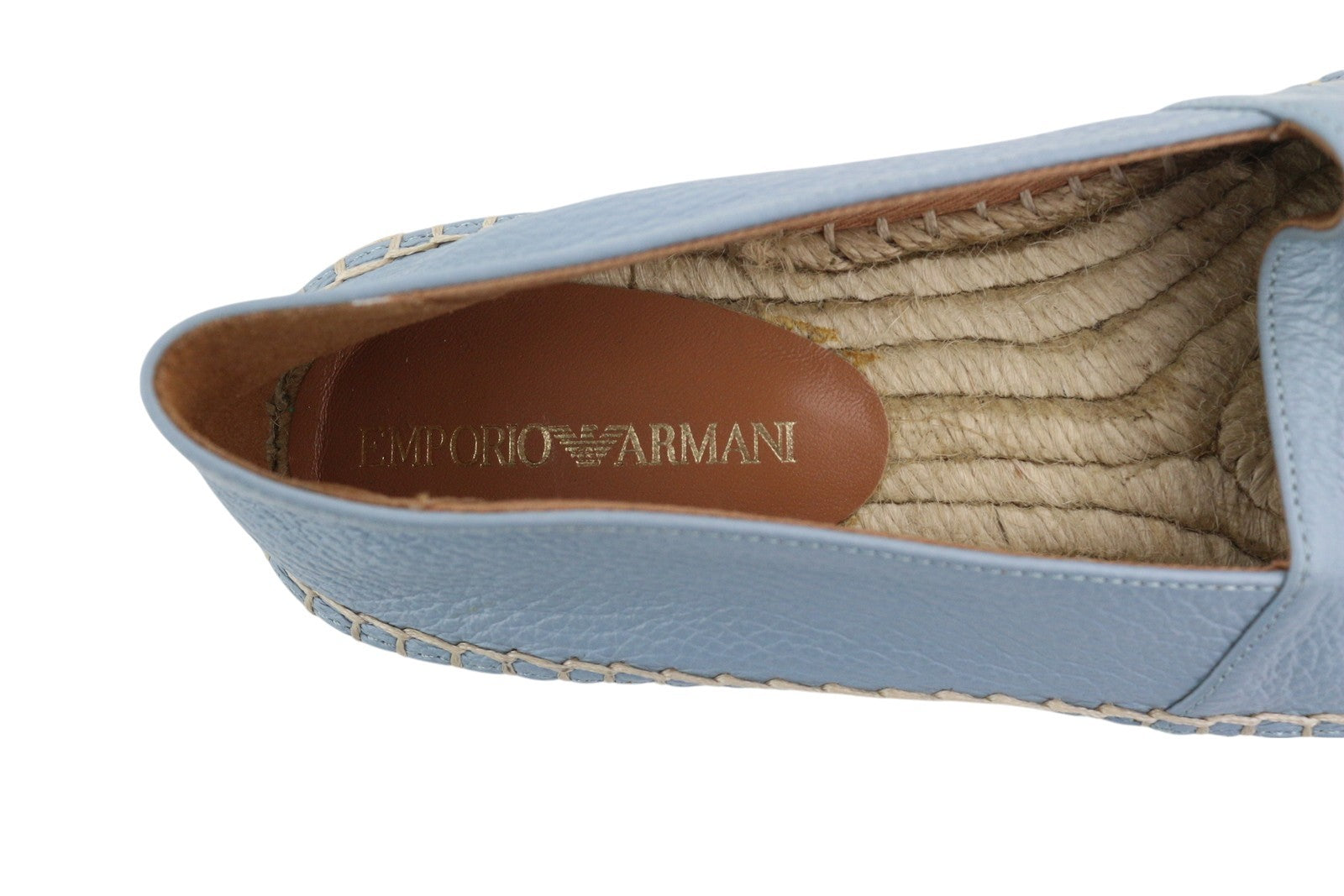 EMPORIO ARMANI X35025 Women Flats EU37 Light Blue Leather Espadrilles Slip On