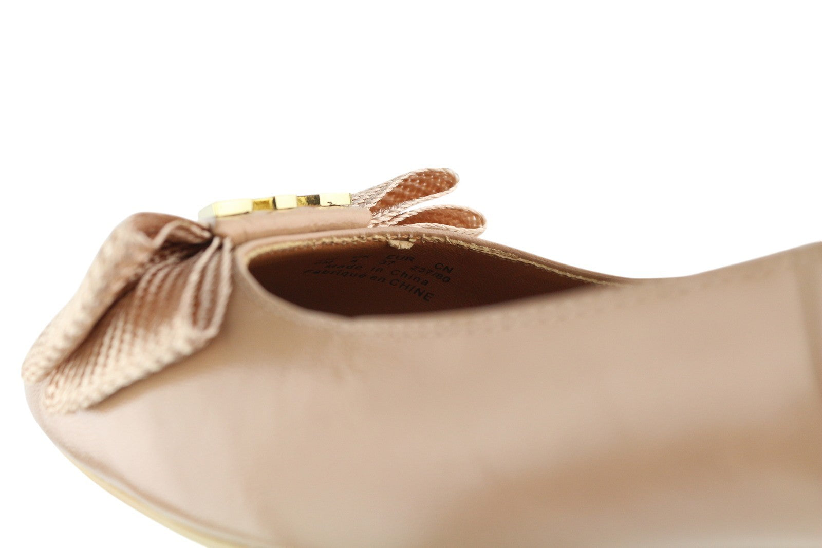 EMPORIO ARMANI Women Flats EU37 Beige Leather Bow Detail Slip Ballerina RRP€219