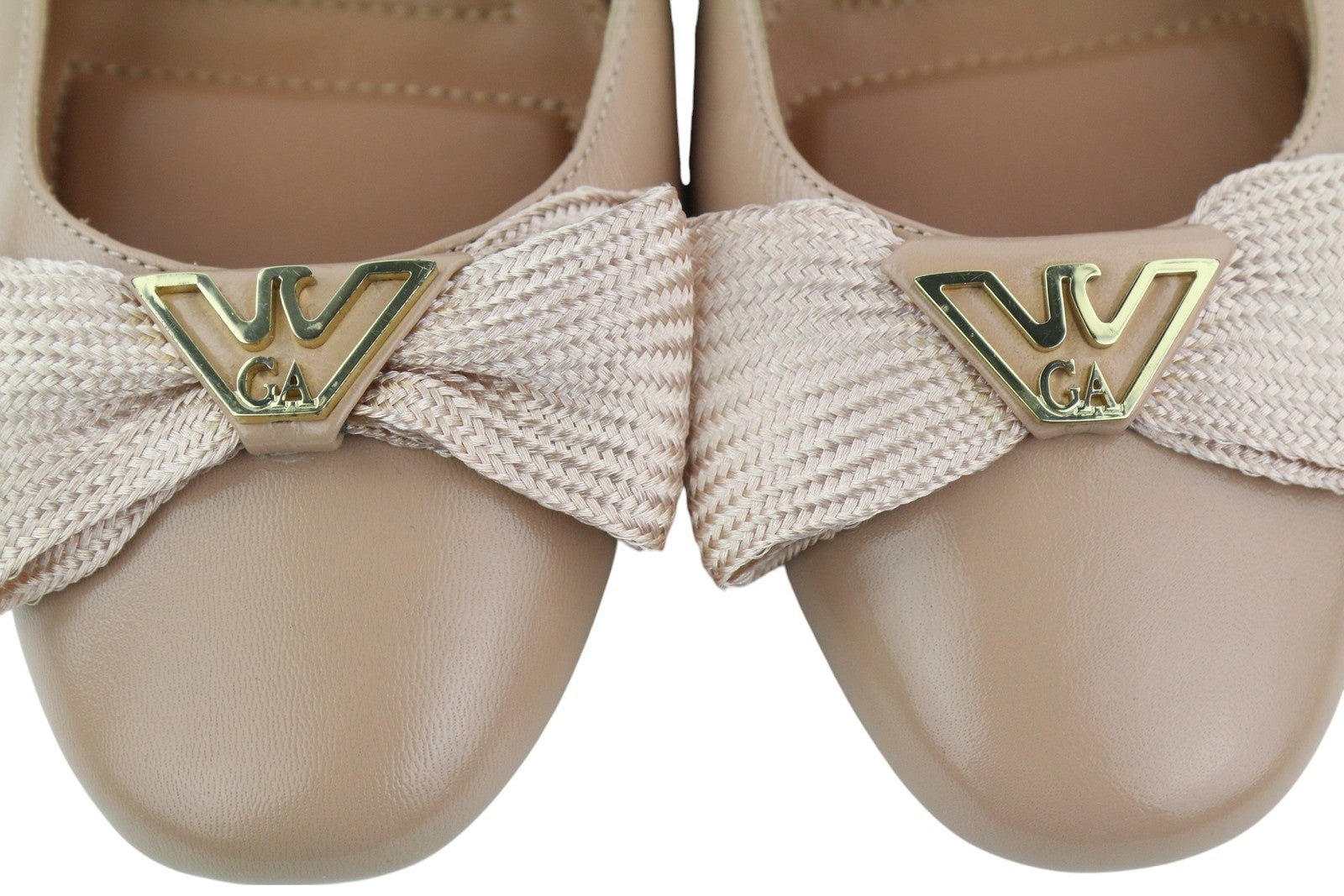 EMPORIO ARMANI Women Flats EU37 Beige Leather Bow Detail Slip Ballerina RRP€219