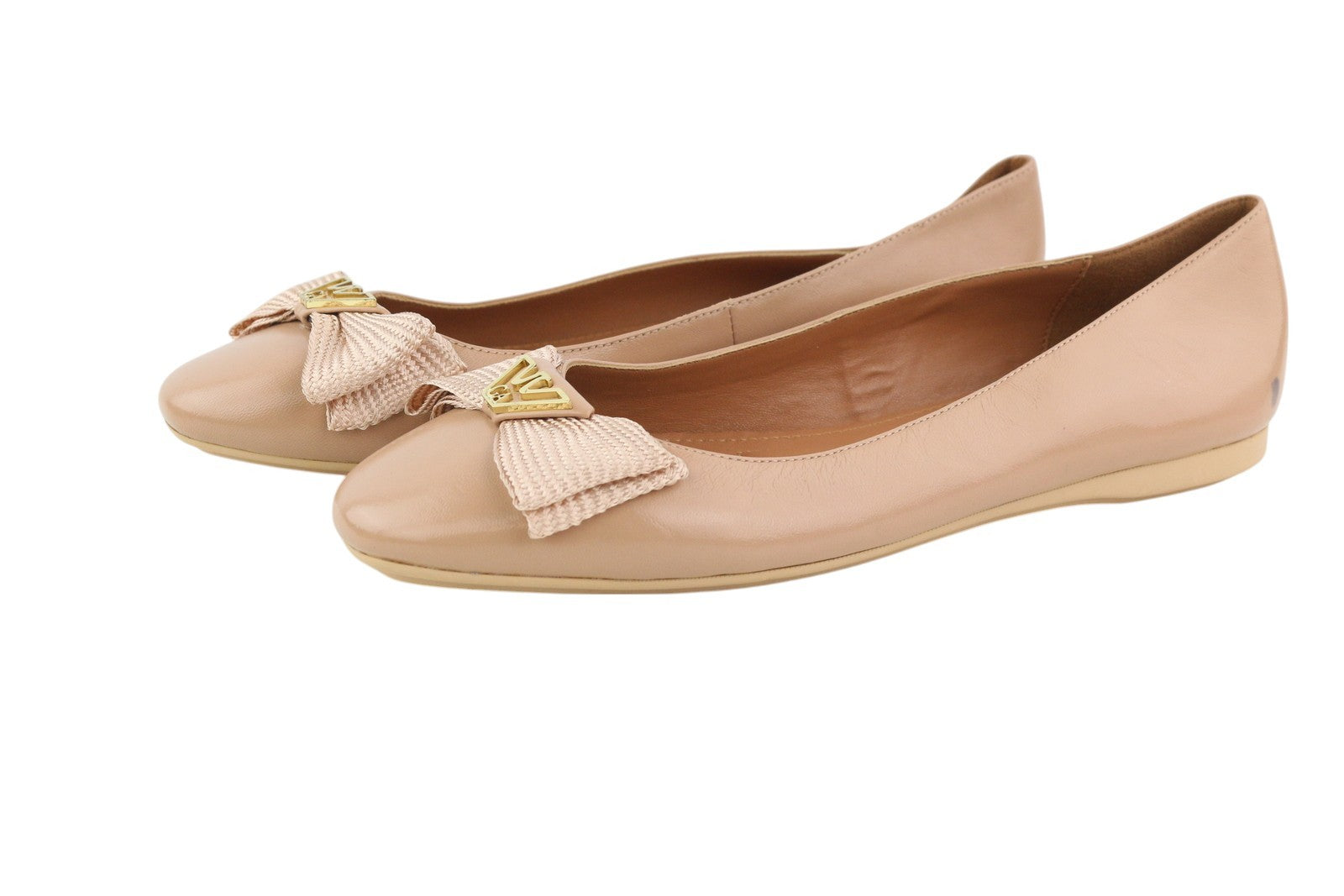 EMPORIO ARMANI Women Flats EU37 Beige Leather Bow Detail Slip Ballerina RRP€219