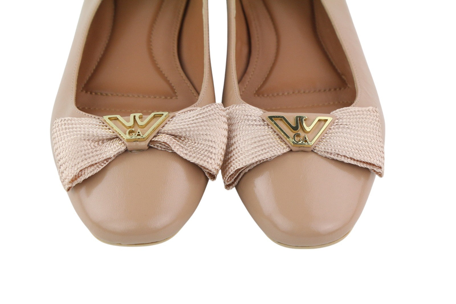 EMPORIO ARMANI Women Flats EU37 Beige Leather Bow Detail Slip Ballerina RRP€219