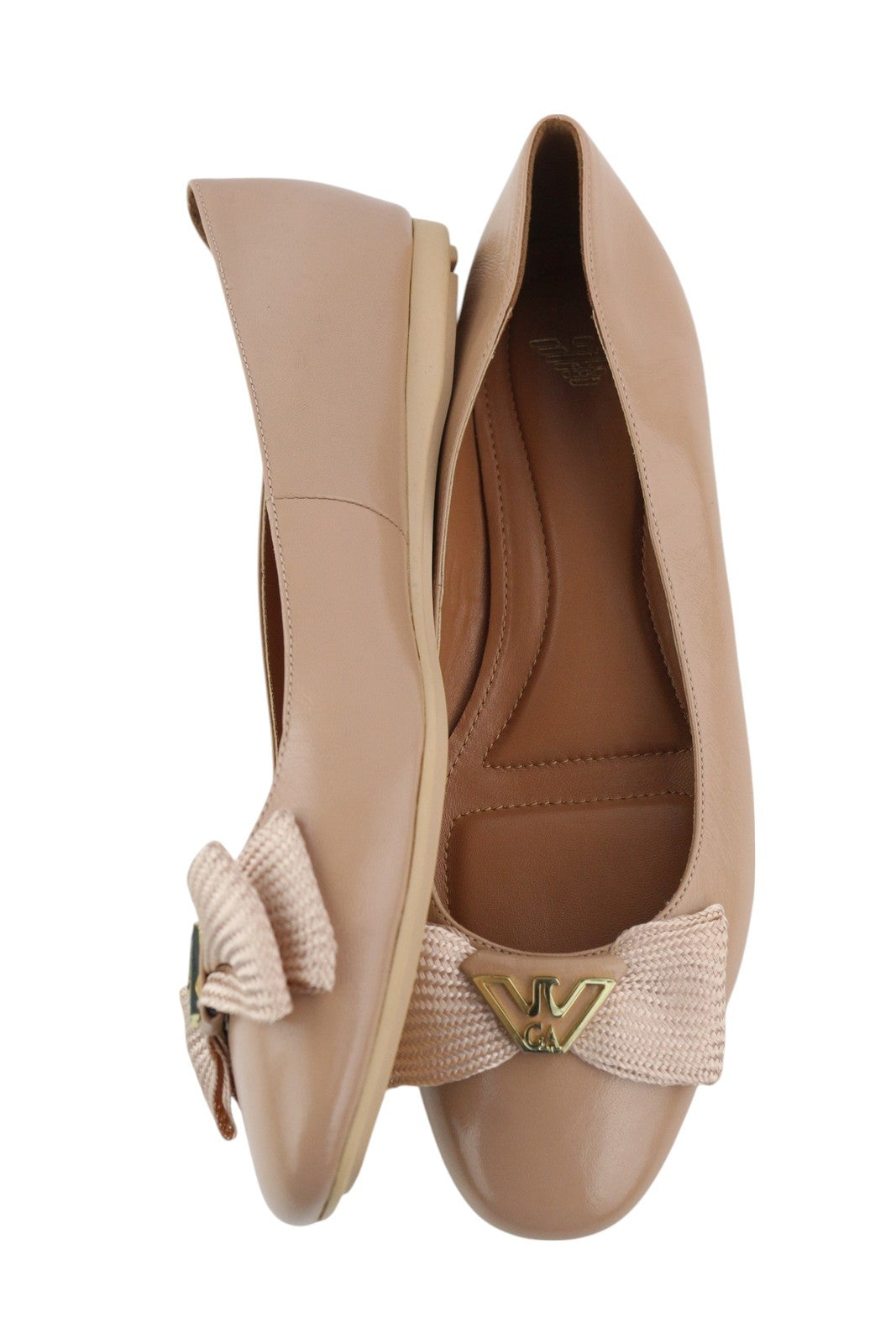 EMPORIO ARMANI Women Flats EU37 Beige Leather Bow Detail Slip Ballerina RRP€219