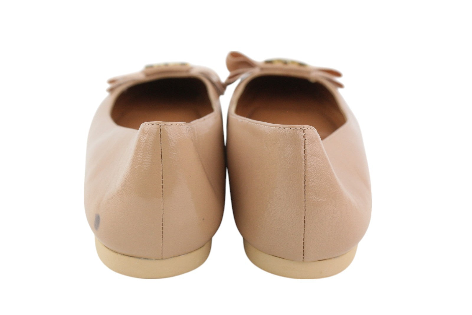 EMPORIO ARMANI Women Flats EU37 Beige Leather Bow Detail Slip Ballerina RRP€219