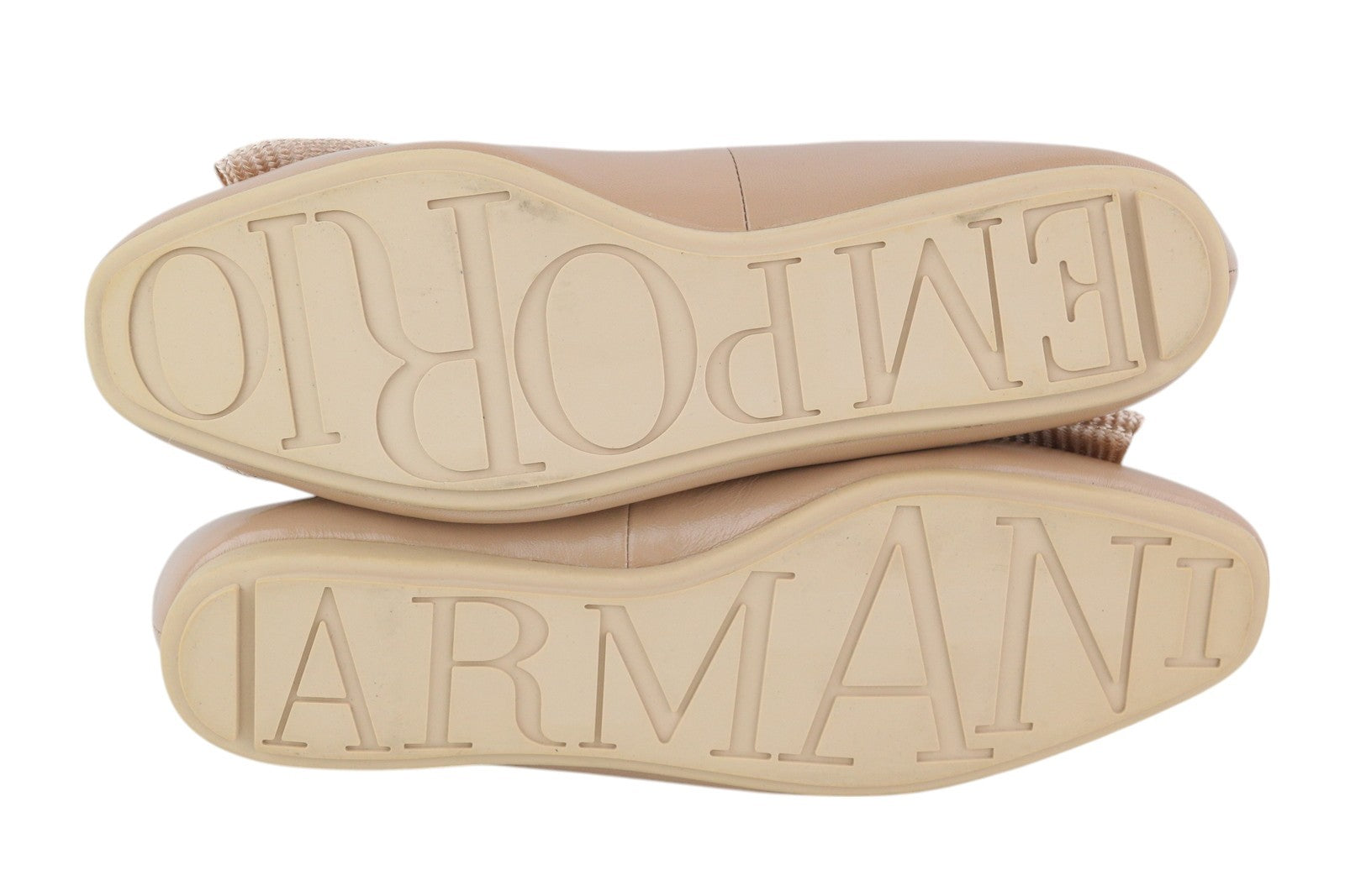 EMPORIO ARMANI Women Flats EU37 Beige Leather Bow Detail Slip Ballerina RRP€219