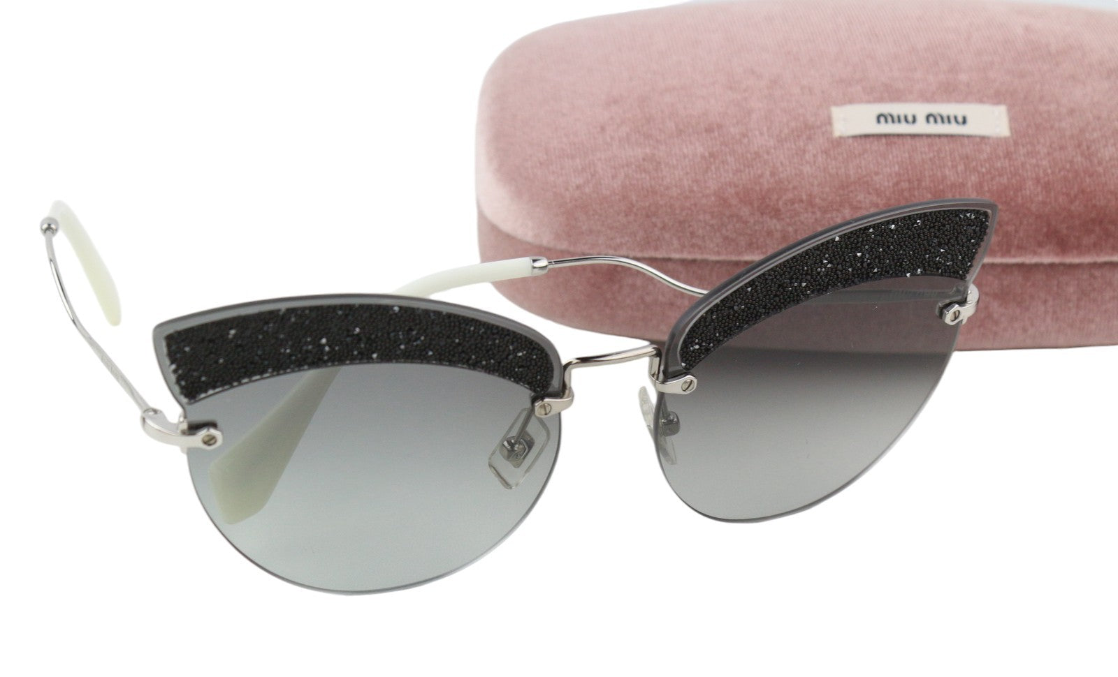 MIU MIU 58T Women Sunglasses OS Siler Tone Shiny Details Tinted Cat Eye RRP€300