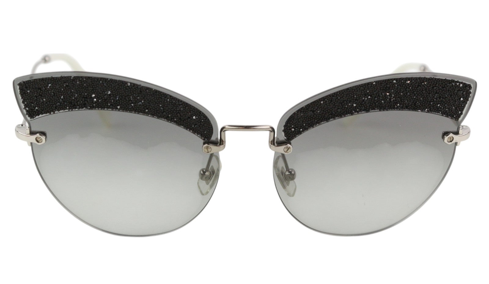 MIU MIU 58T Women Sunglasses OS Siler Tone Shiny Details Tinted Cat Eye RRP€300