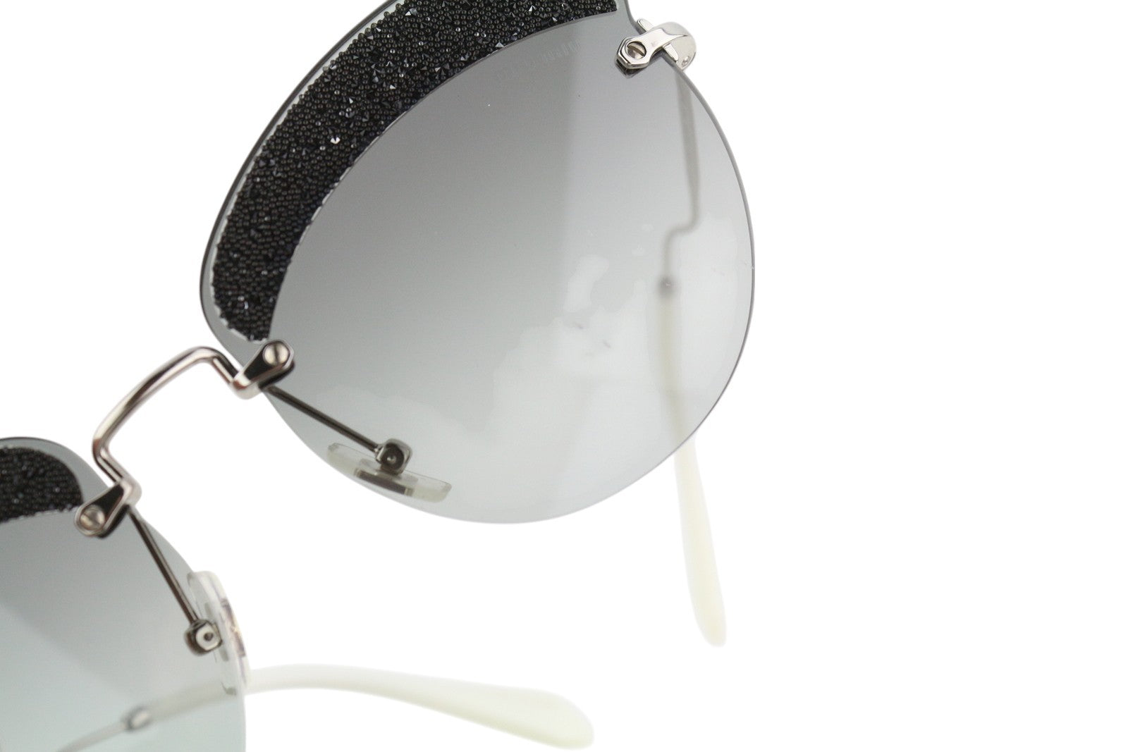 MIU MIU 58T Women Sunglasses OS Siler Tone Shiny Details Tinted Cat Eye RRP€300