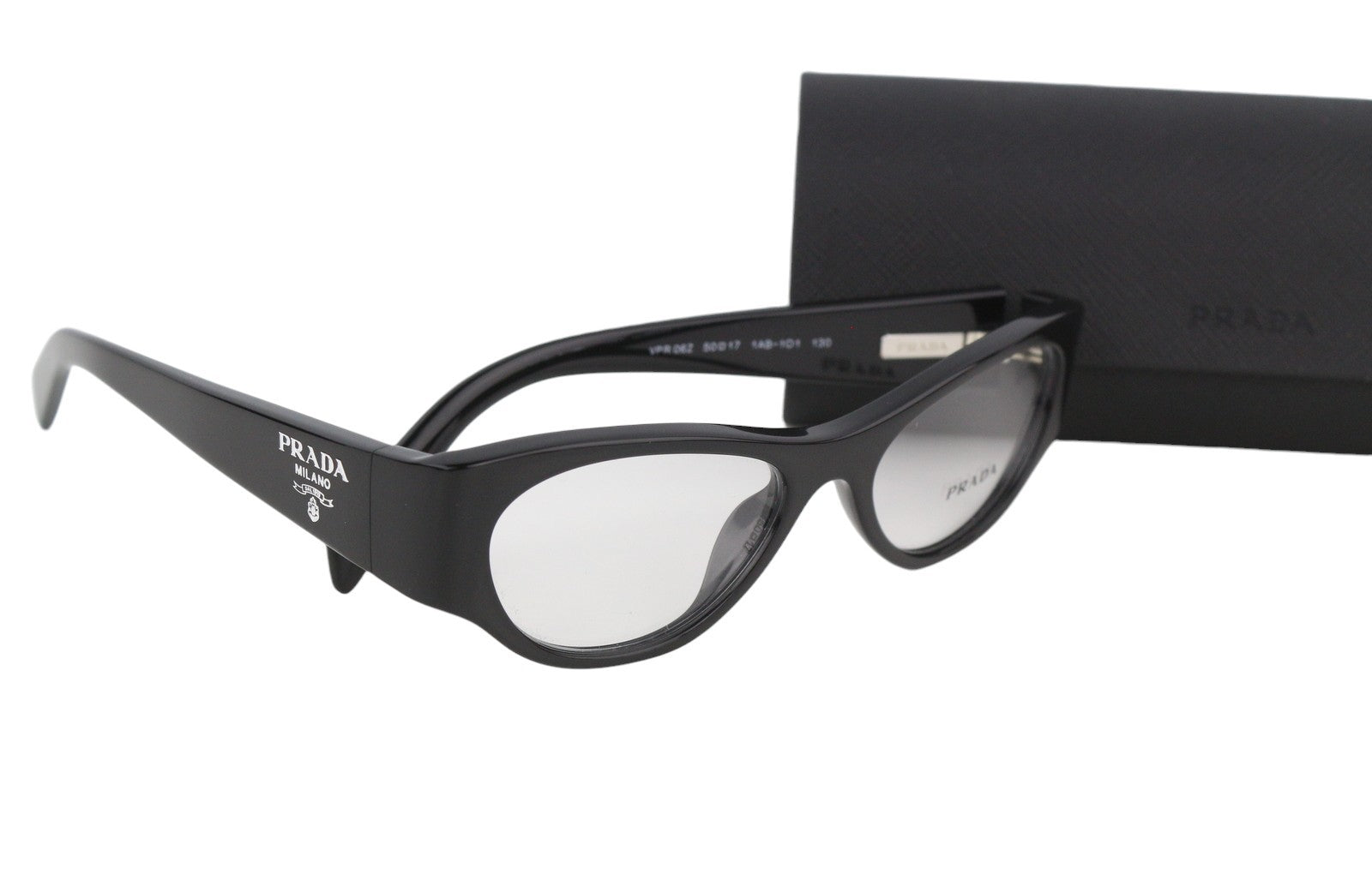 PRADA 0PR06ZV Women Eyeglasses OS Black Frame Cat Eye Demo Lens Logo RRP$375