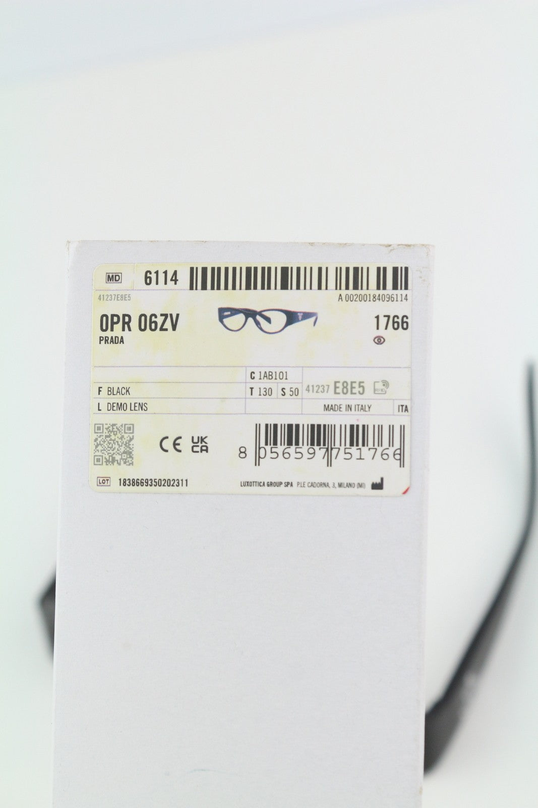 PRADA 0PR06ZV Women Eyeglasses OS Black Frame Cat Eye Demo Lens Logo RRP$375