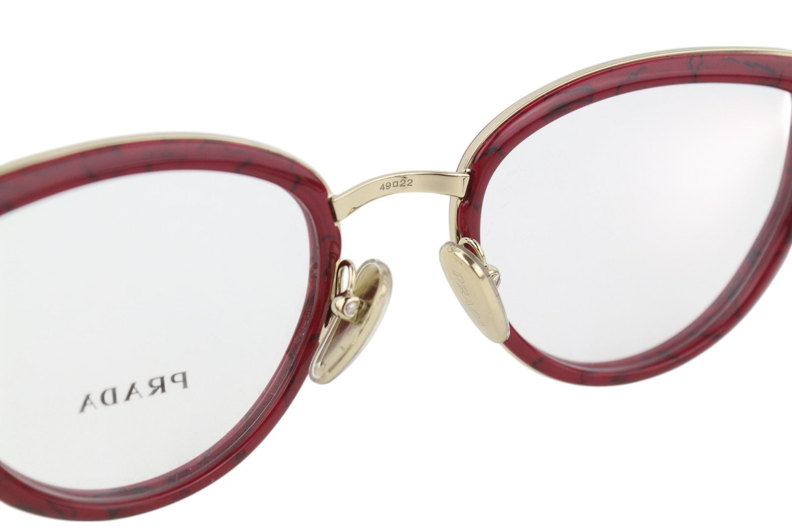 PRADA 0PR54ZV Women Eyeglasses OS Red Marble Gold Tone Frame Demo Lens RRP$399