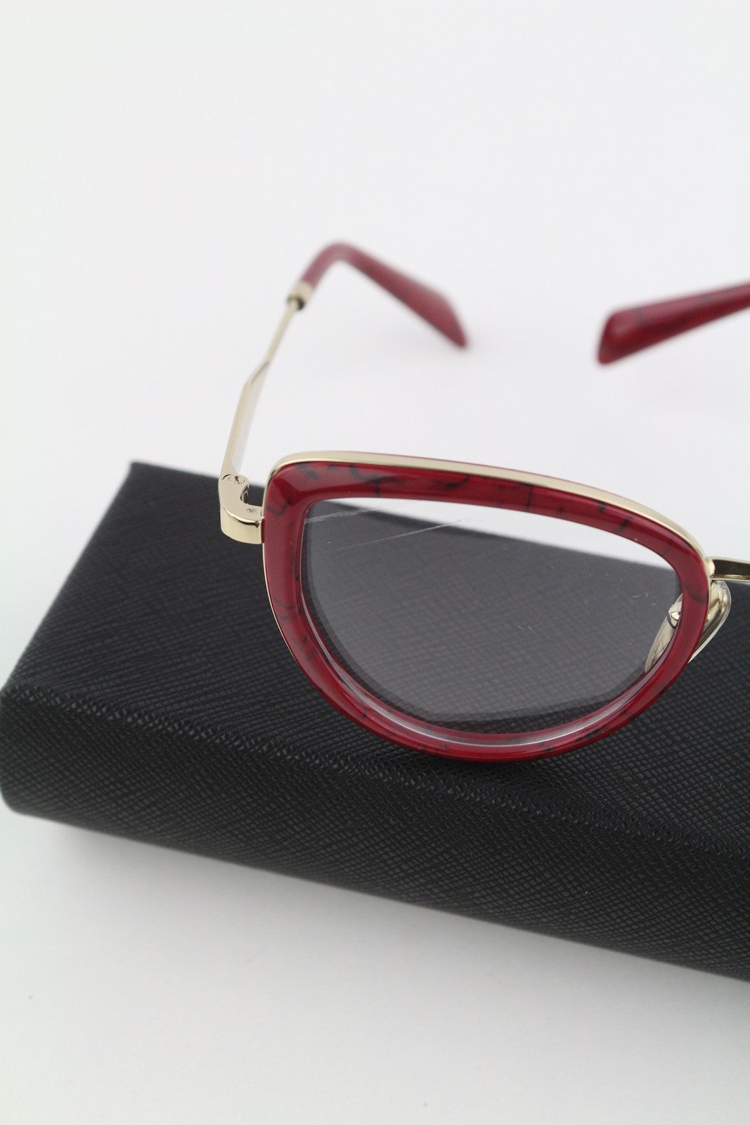 PRADA 0PR54ZV Women Eyeglasses OS Red Marble Gold Tone Frame Demo Lens RRP$399