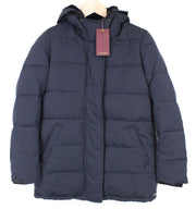 MAISON SCOTCH Women's XS Blue Quilted Faux-Fur Puffer Jacket Hooded Lined