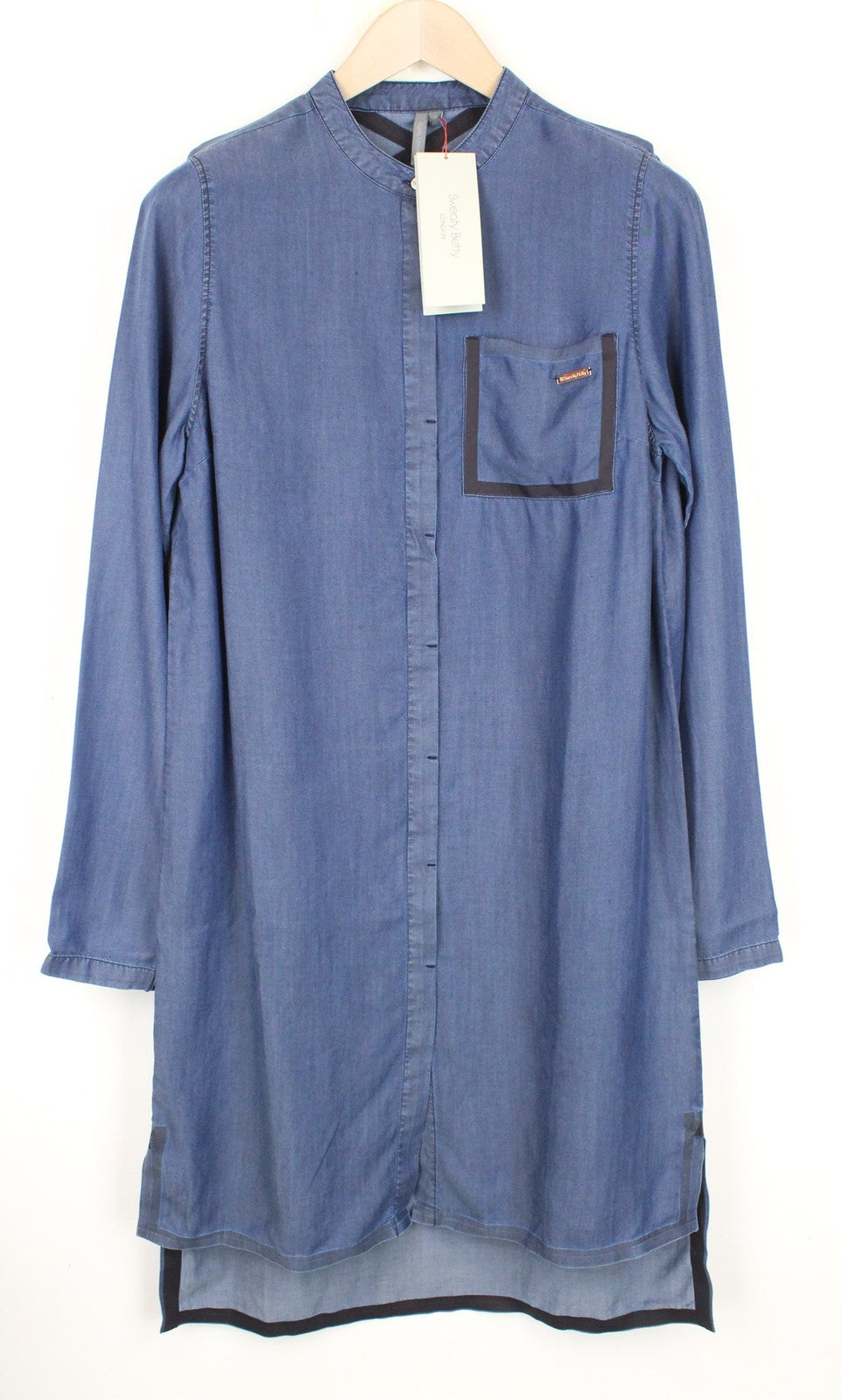 SWEATY BETTY Kvasir Dress S Denim Blue Shirt Style Lightweight Blend Cotton