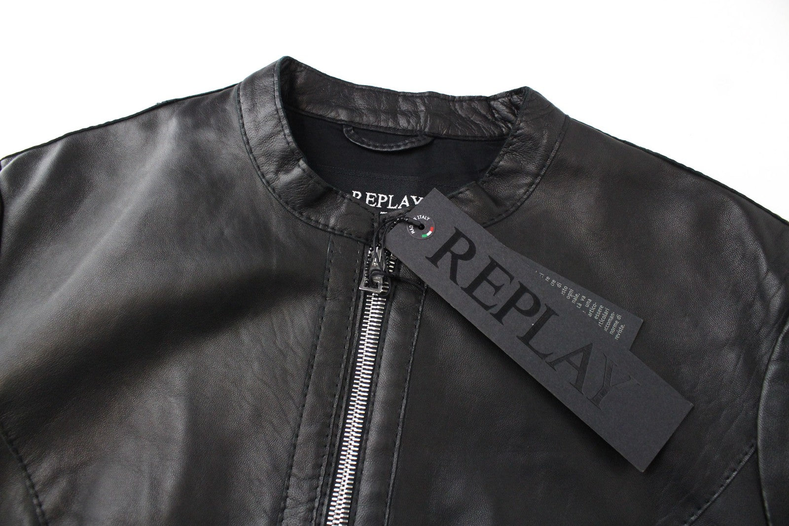 REPLAY Women's Biker Jacket M Black Zipped Classic Lined Lambskin Leather