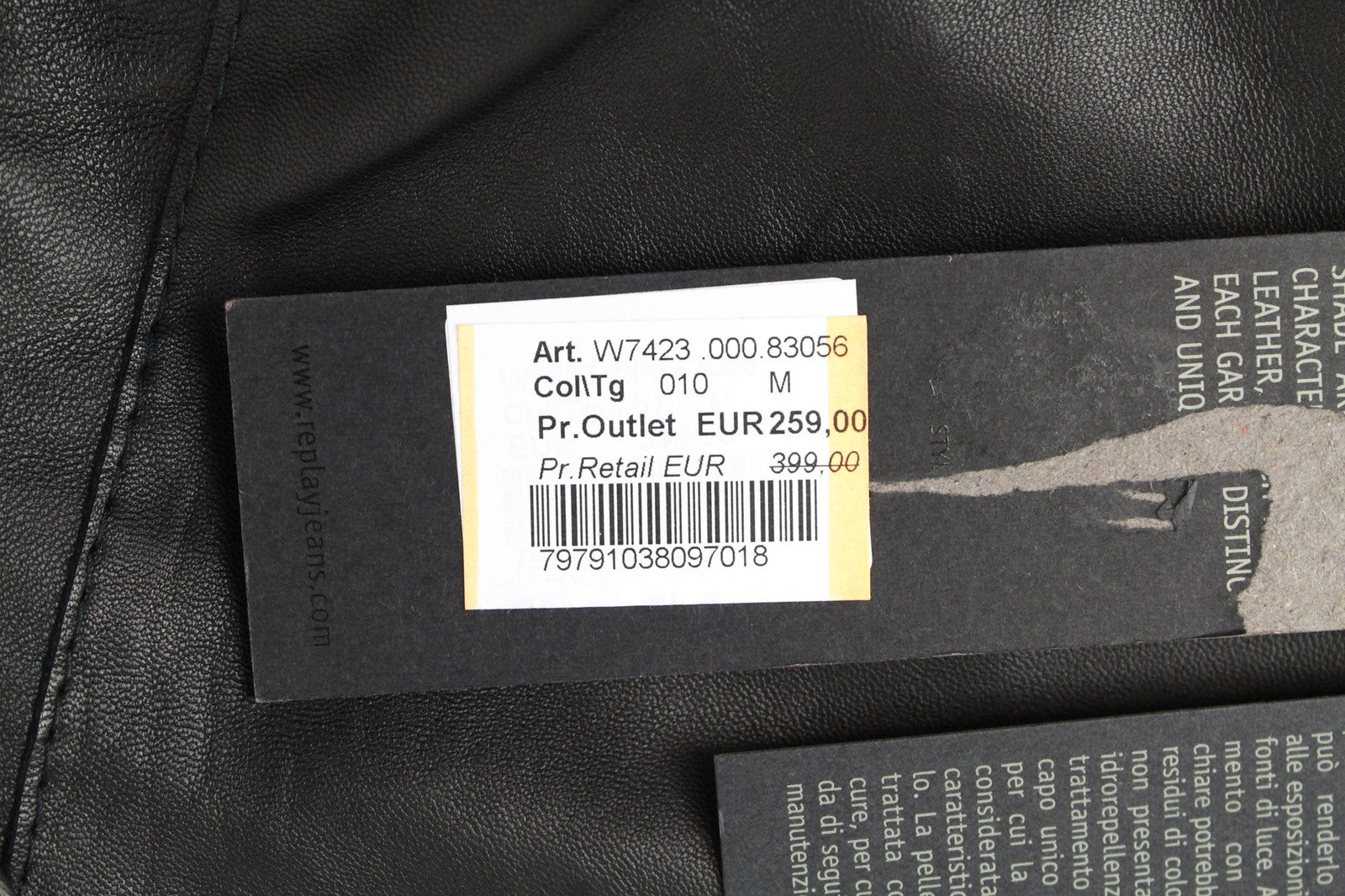 REPLAY Women's Biker Jacket M Black Zipped Classic Lined Lambskin Leather