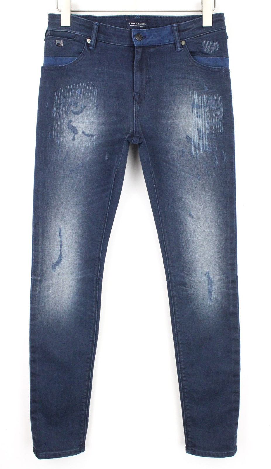 SCOTCH &amp; SODA Kyle berniukiški džinsai 16 metų tamprūs su užtrauktuku, tamsiai mėlyni, dirbtinio atspalvio. 