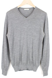 SUITSUPPLY Men's Jumper M Grey Melange Knit V-Neck Wool Slim Fit Sweater