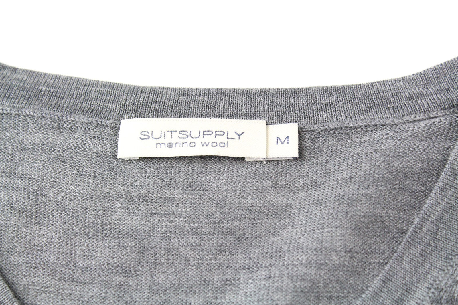 SUITSUPPLY Men's Jumper M Grey Melange Knit V-Neck Wool Slim Fit Sweater