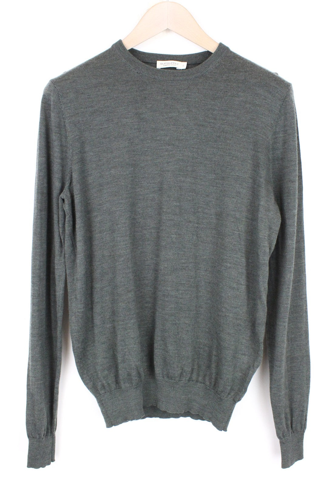 SUITSUPPLY Men's Jumper S Knit Crew Neck Pure Merino Wool Green Melange