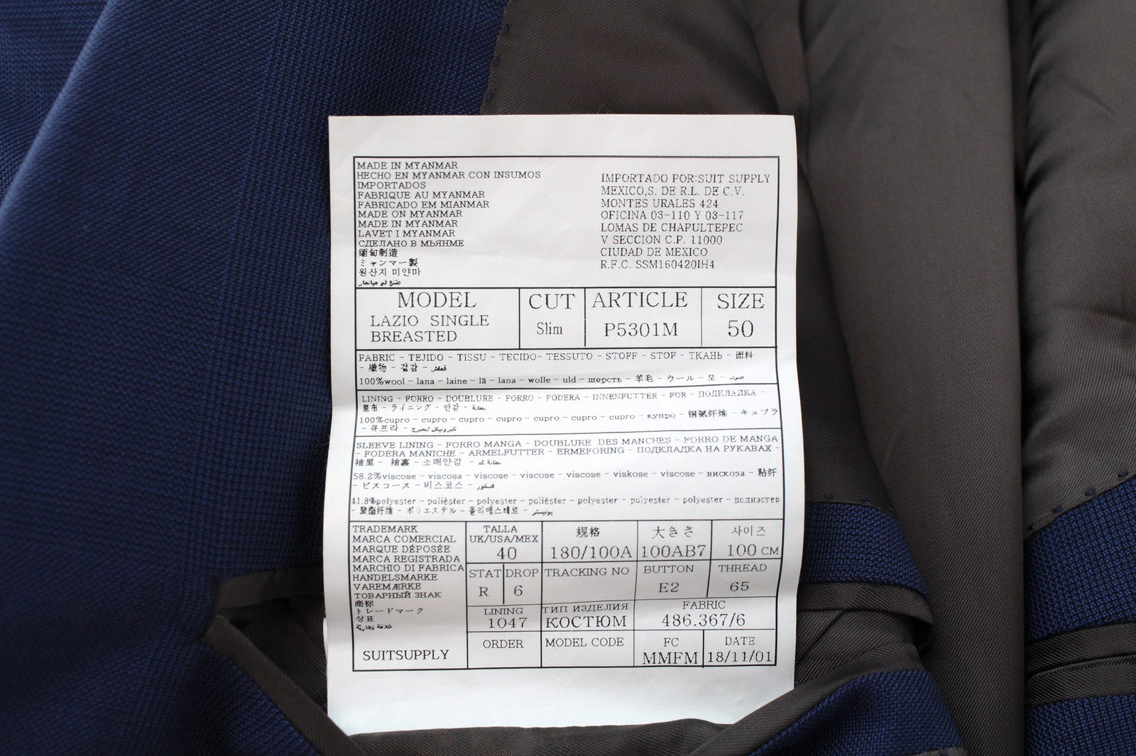 SUITSUPPLY Lazio Men's Blazer UK40R Slim Blue S110s Glen Check Wool Classic