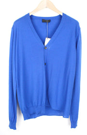 RICHMOND Men's Cardigan IT50 Blue Fitted Sweater Virgin Wool Tight-Knitted