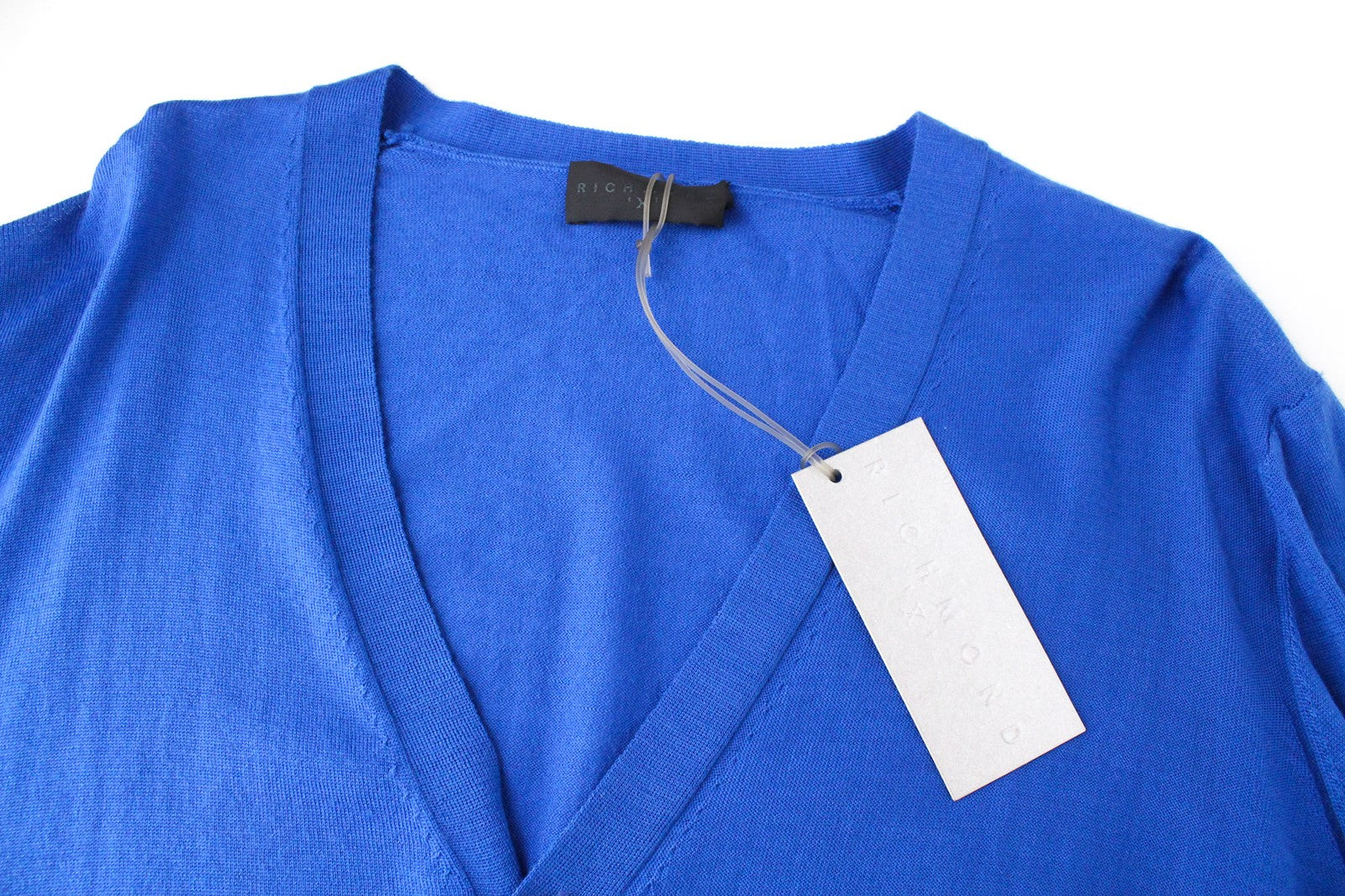 RICHMOND Men's Cardigan IT50 Blue Fitted Sweater Virgin Wool Tight-Knitted