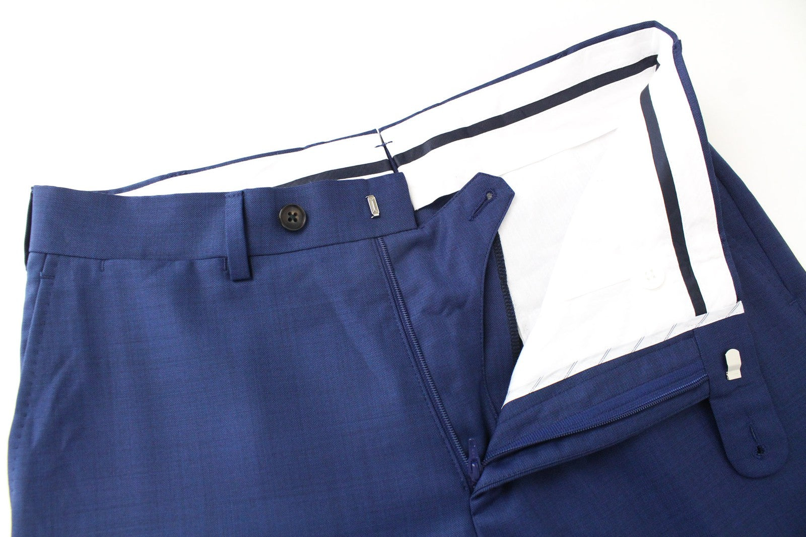 SUITSUPPLY Brescia Pants UK28R Men's Slim Blue Flat-Front Melange Wool Dress