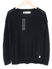REPLAY Women's Jumper L Ribbed Chunky Crew Pure Linen Sweater Black Knitwear