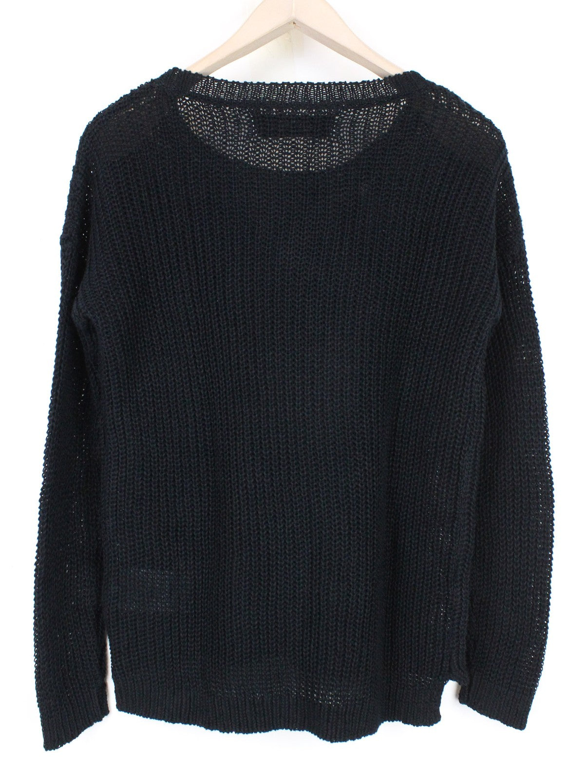 REPLAY Women's Jumper L Ribbed Chunky Crew Pure Linen Sweater Black Knitwear