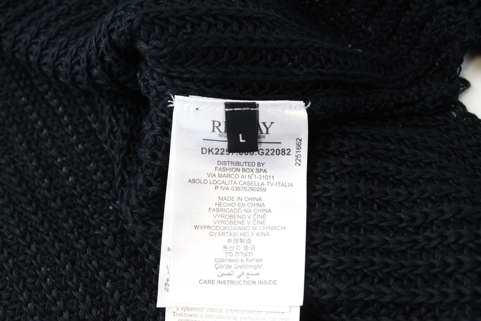 REPLAY Women's Jumper L Ribbed Chunky Crew Pure Linen Sweater Black Knitwear