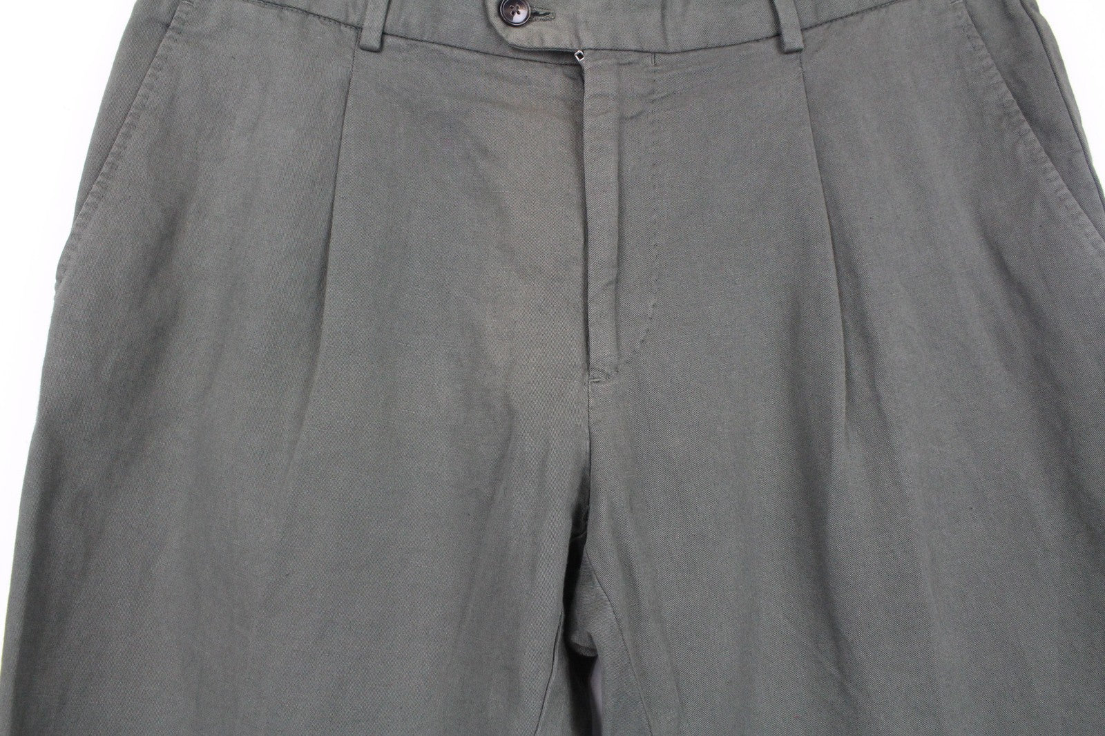 SUITSUPPLY Campo UK36R Men's Pleated Trousers Green Linen Cotton Formal