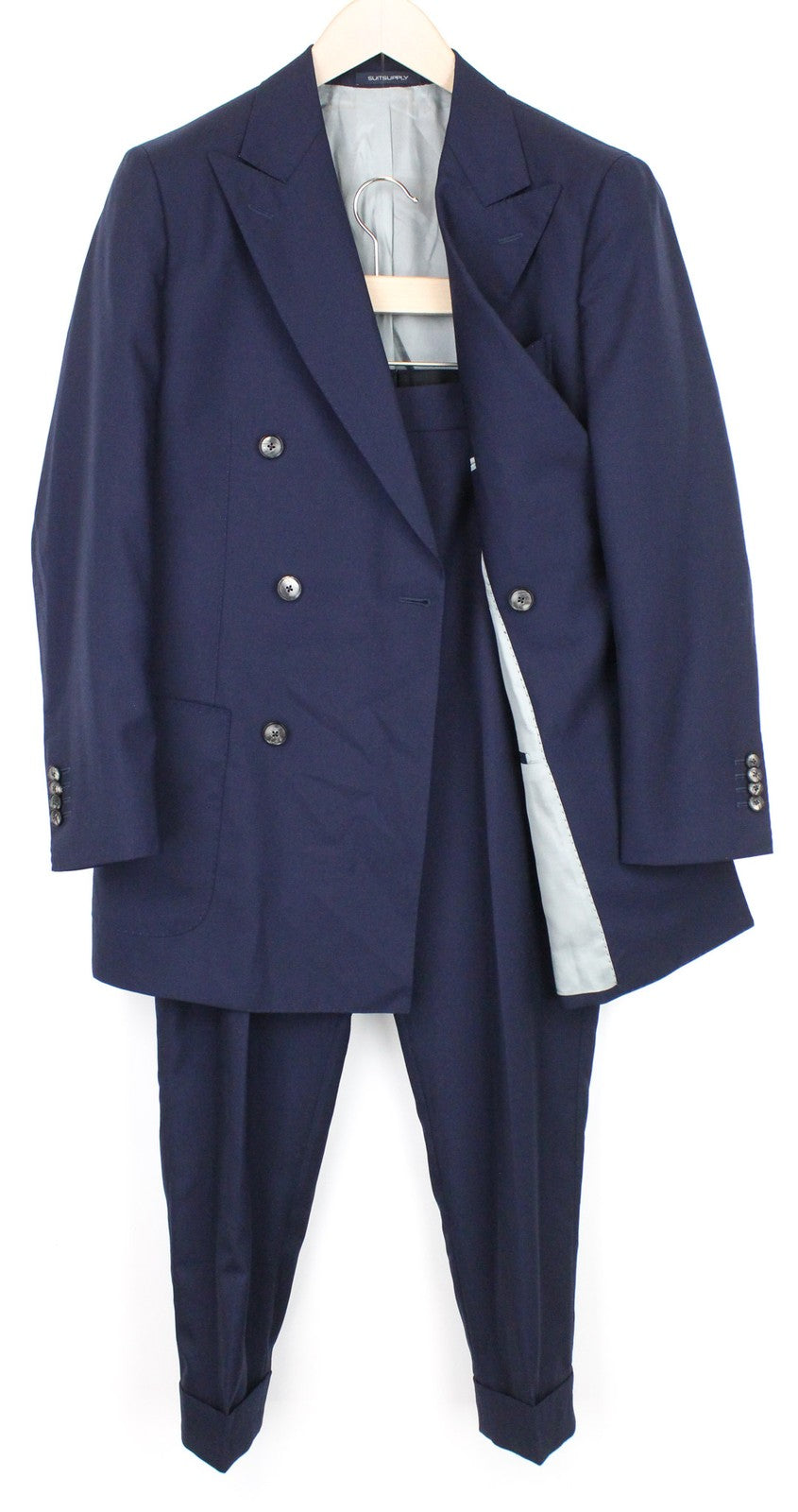 SUITSUPPLY La Spalla UK36R Blue Wool Suit 2Pc Double-Breasted Pleated