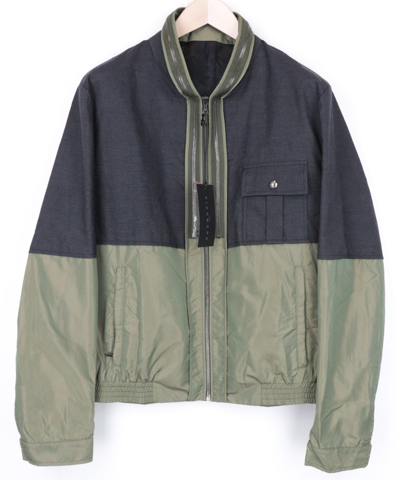 JOHN RICHMOND Men's Jacket 52 Green Cotton Linen Zipped Hooded Lightweight