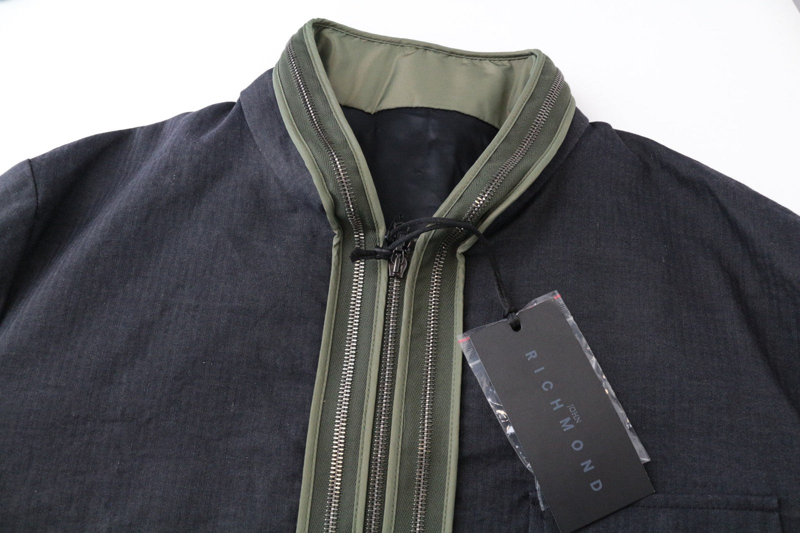 JOHN RICHMOND Men's Jacket 52 Green Cotton Linen Zipped Hooded Lightweight