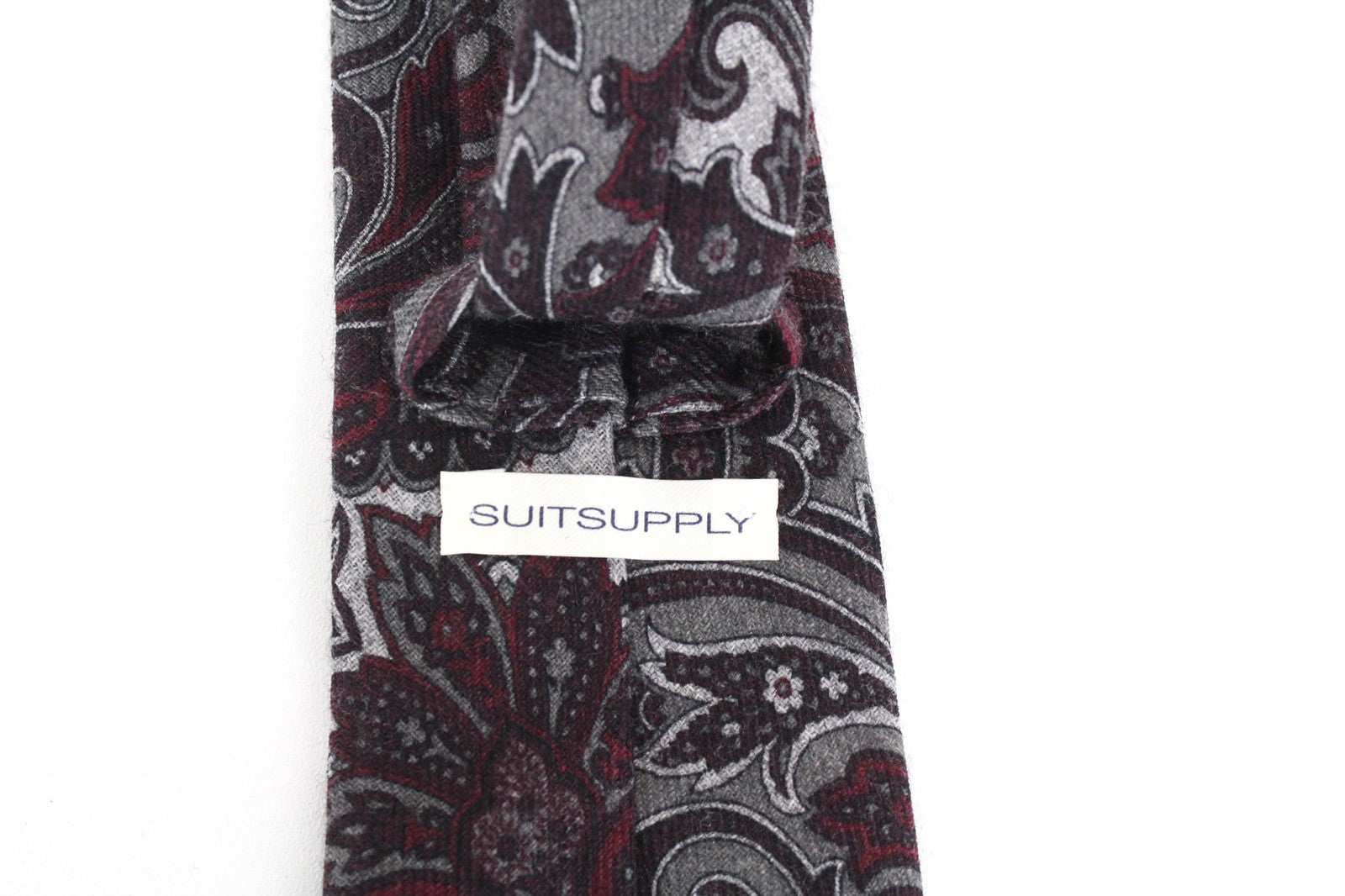 SUITSUPPLY Men's Tie Red Grey Wool Patterned Formal ~150x8cm Pointed-End