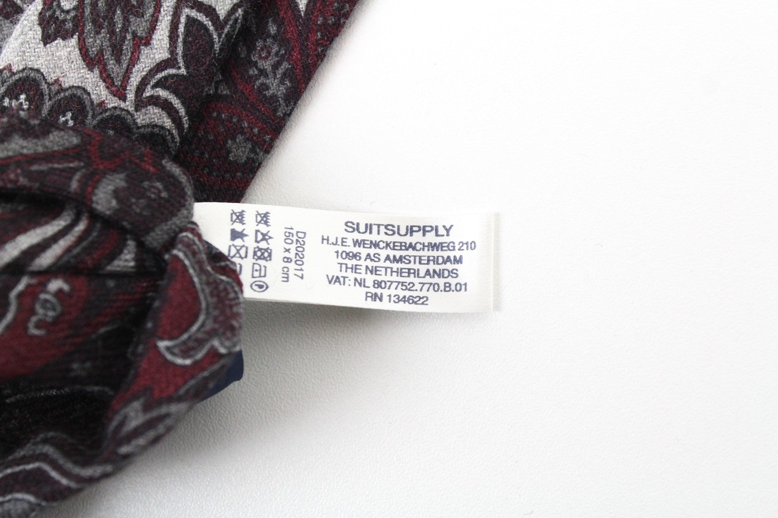 SUITSUPPLY Men's Tie Red Grey Wool Patterned Formal ~150x8cm Pointed-End