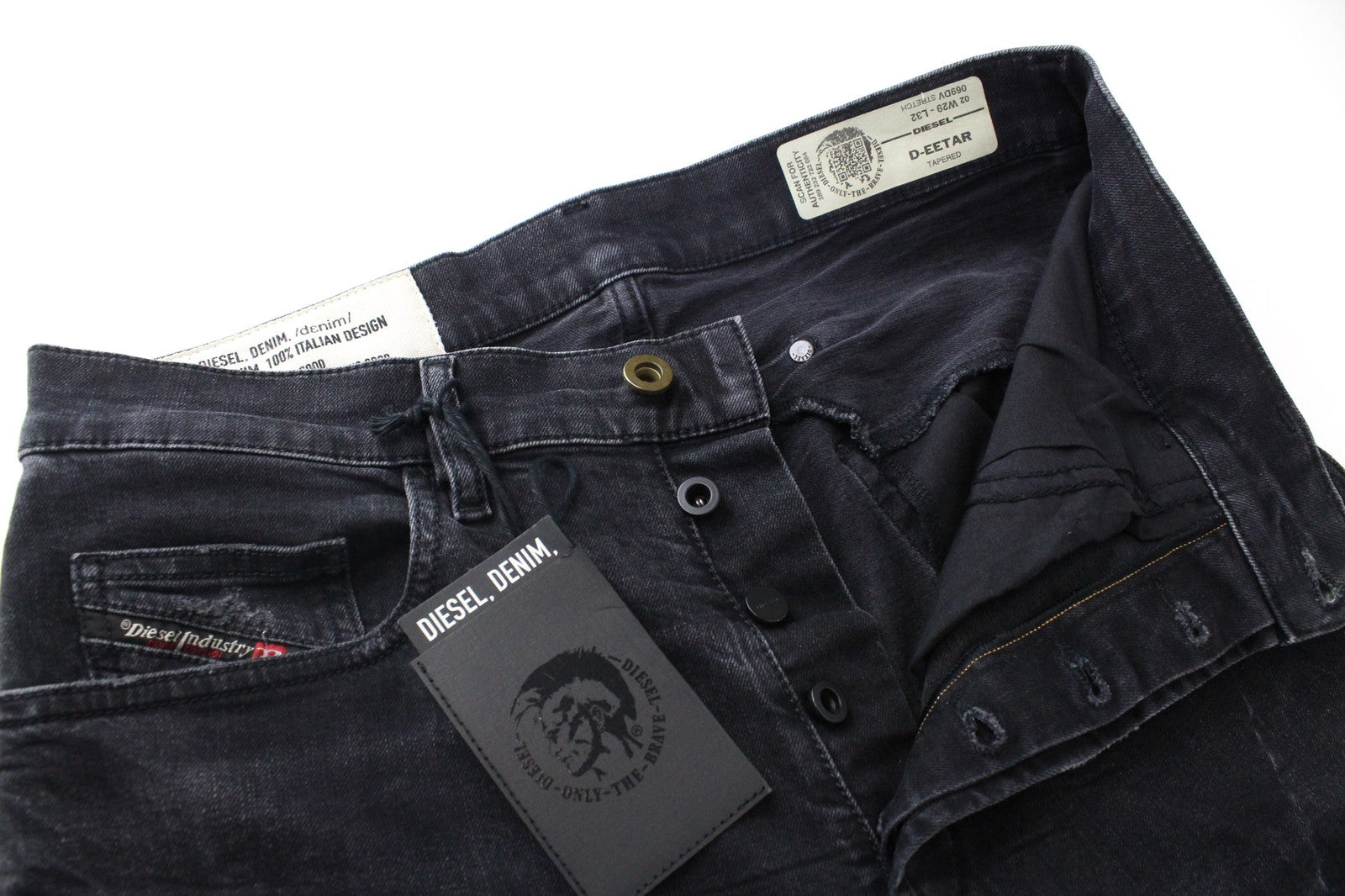 DIESEL D-Eetar 069DV Men's Jeans W29/L32 Black Tapered Distressed Stretch