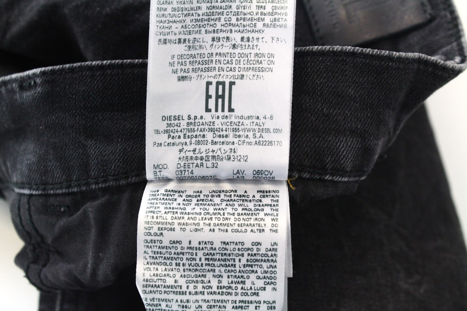 DIESEL D-Eetar 069DV Men's Jeans W29/L32 Black Tapered Distressed Stretch