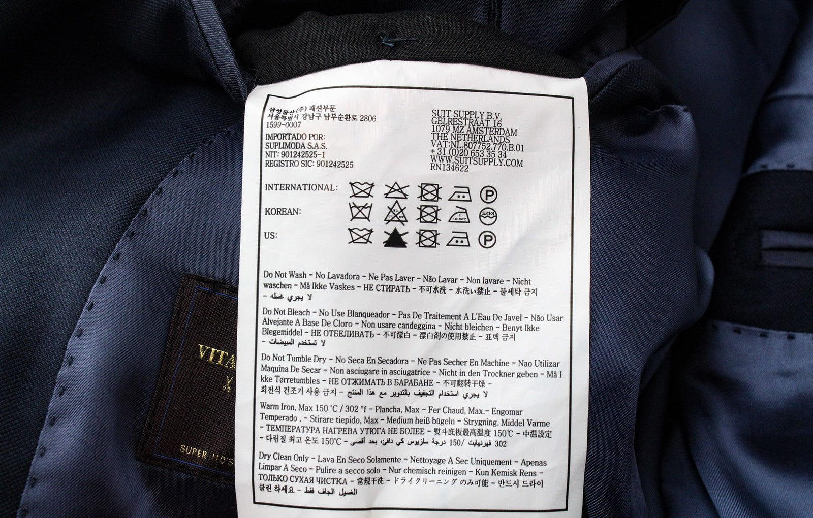 SUITSUPPLY La Spalla UK46S Men's Blue Wool Suit 2Pc Classic Single-Breasted