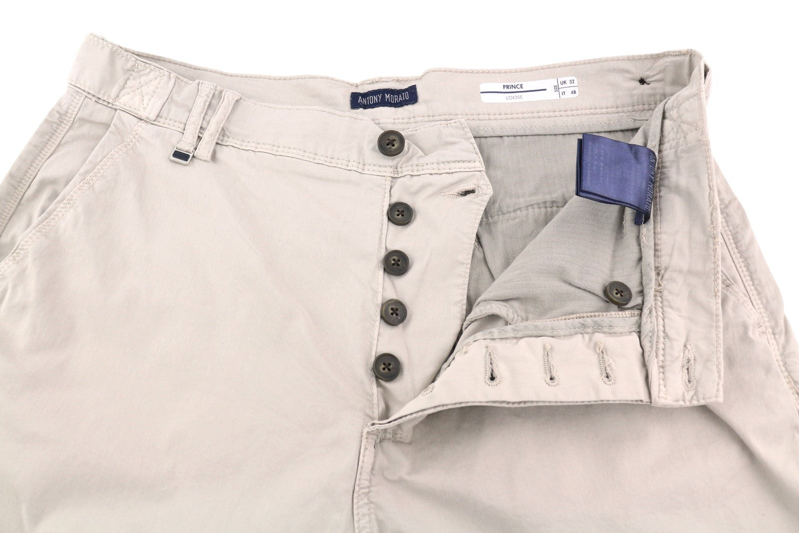 ANTONY MORATO Prince Men Trousers W32 Beige Chino Loose Fit Button Fly Light