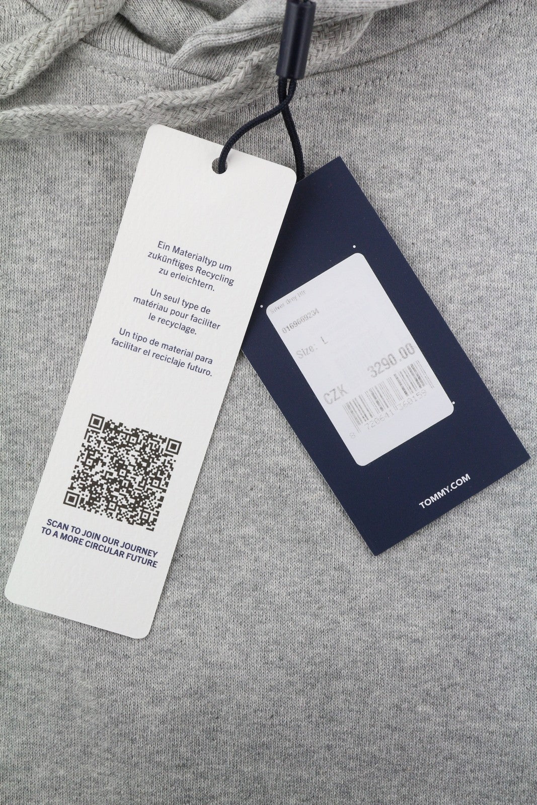 TOMMY HILFIGER Rlxd Basketball Men Hoodie L Melange Grey Kangaroo Logo Pullover