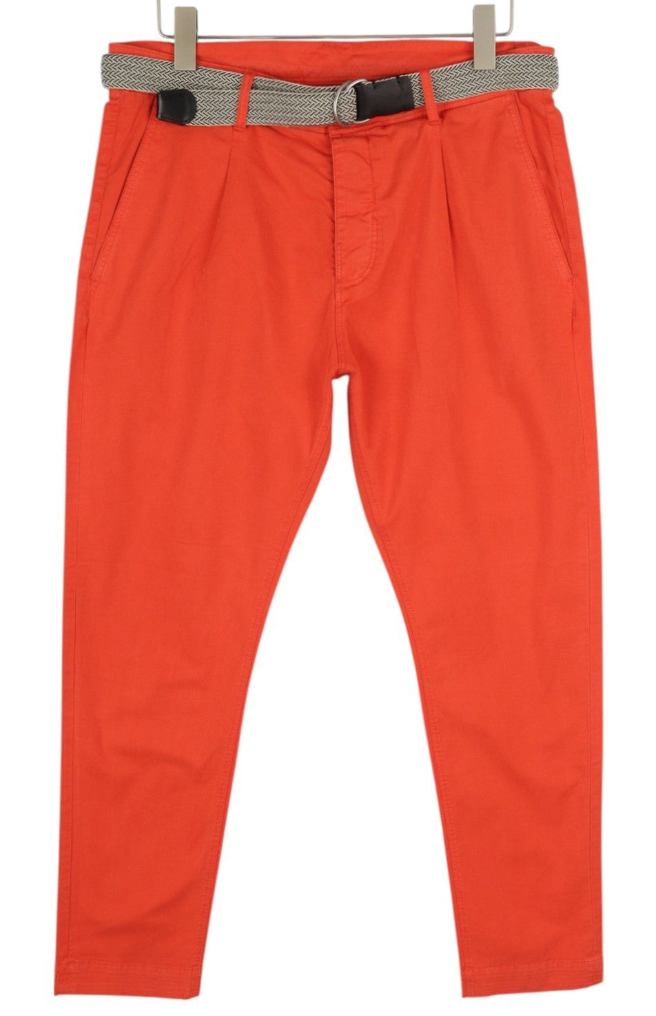 ANTONY MORATO Men Trousers W34 Red Chino Carrot Fit Pleated Belted Button Fly