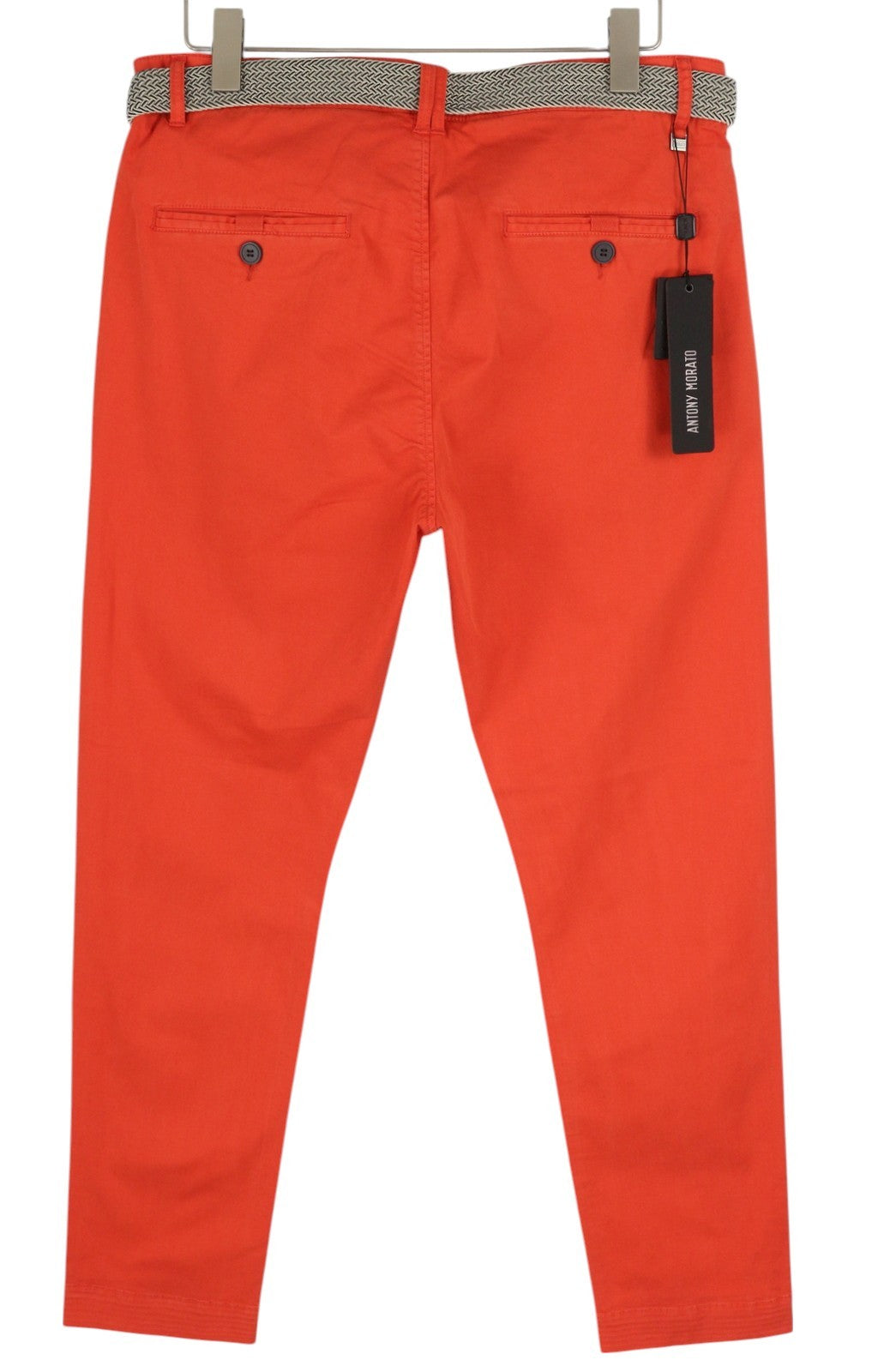 ANTONY MORATO Men Trousers W34 Red Chino Carrot Fit Pleated Belted Button Fly