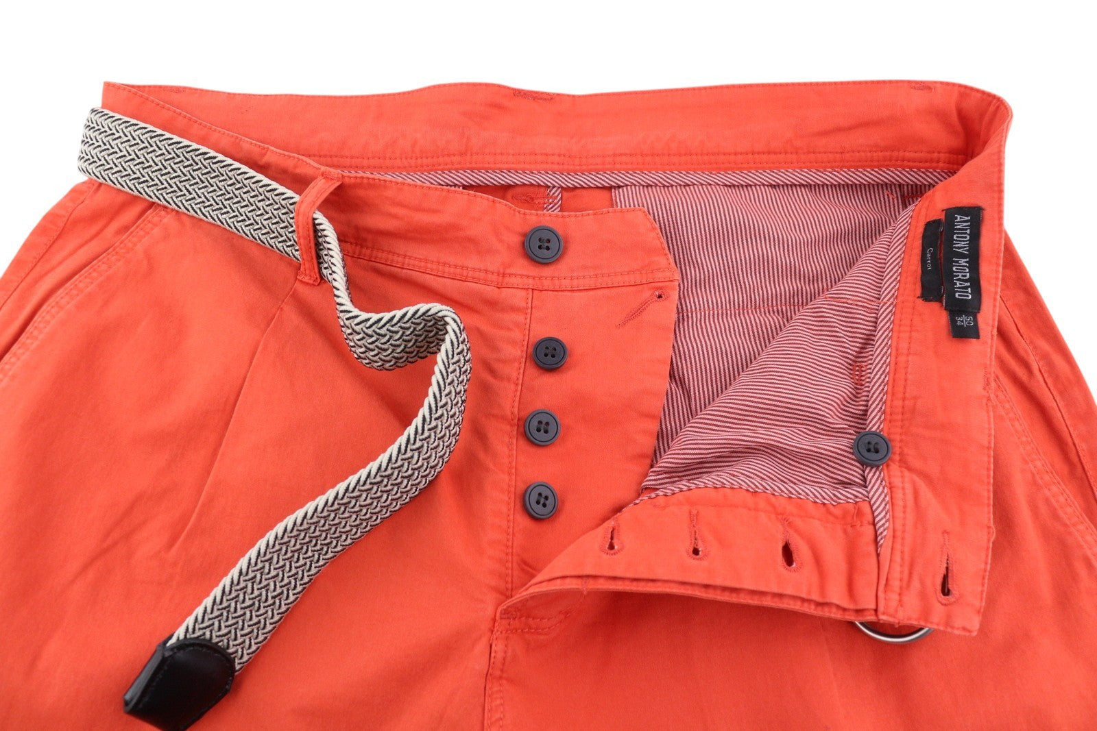 ANTONY MORATO Men Trousers W34 Red Chino Carrot Fit Pleated Belted Button Fly