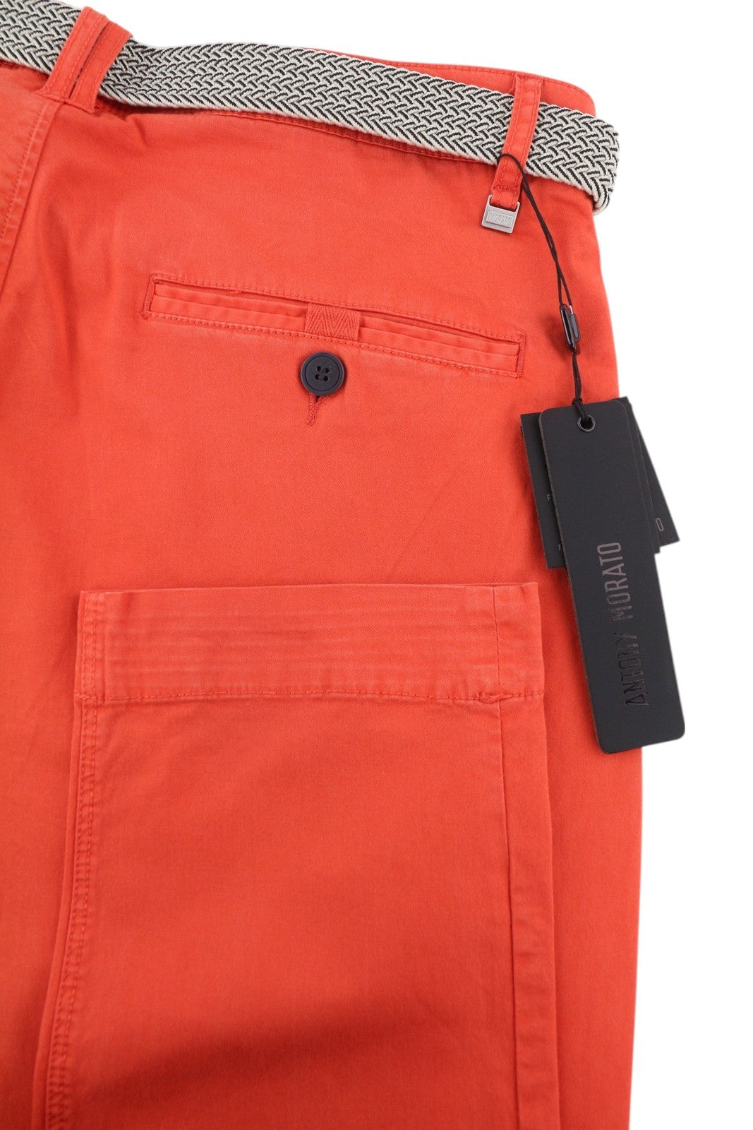 ANTONY MORATO Men Trousers W34 Red Chino Carrot Fit Pleated Belted Button Fly