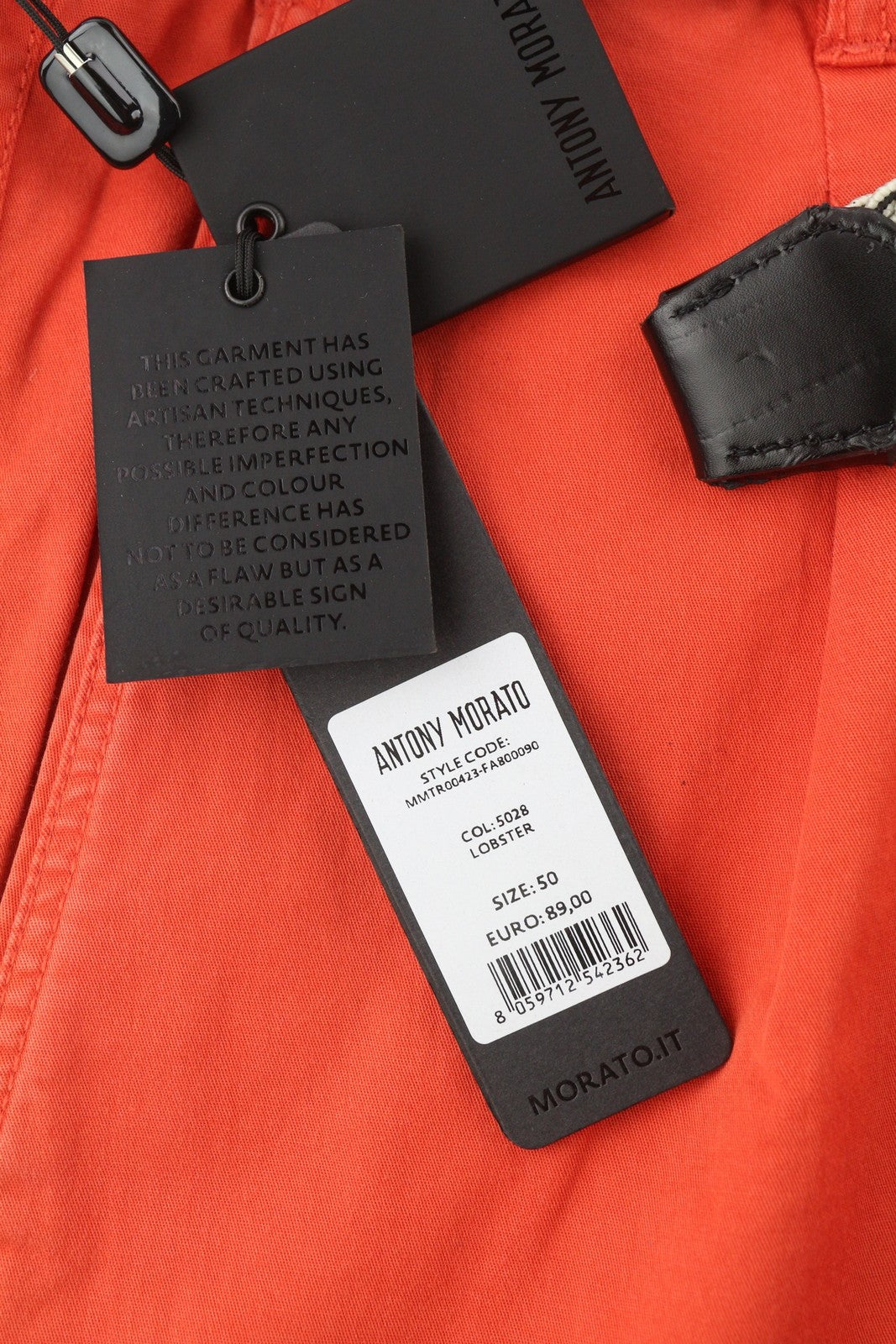 ANTONY MORATO Men Trousers W34 Red Chino Carrot Fit Pleated Belted Button Fly